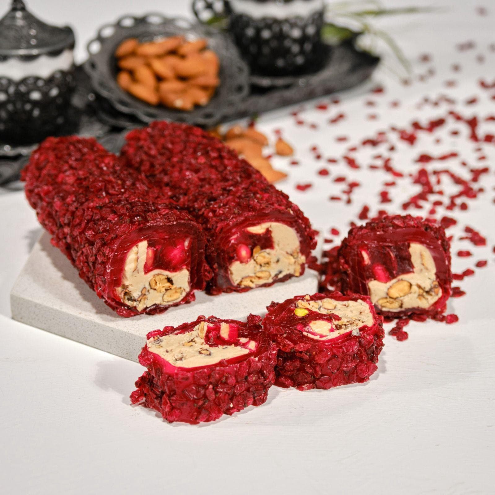 Rose Petal-Coated Pomegranate & Pistachio Turkish Delight